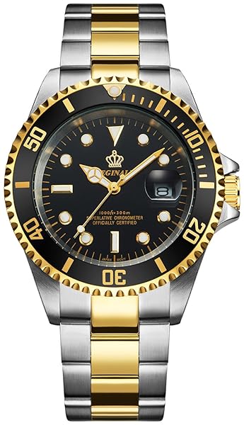 FANMIS FANMIS Mens Luxury Quartz Watch with Ceramic Bezel Sapphire Glass Luminous Two Tone Stainless Steel Gold Black