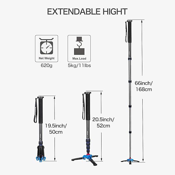 koolehaoda Koolehaoda 65-Inch Professional Aluminium Monopod with Folding Feet Support - K-288+A1 for Stable Photography - View 6 of 9