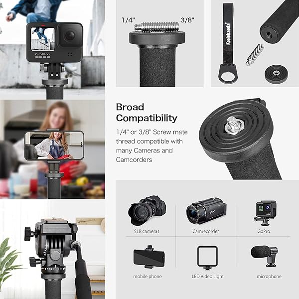 koolehaoda Koolehaoda 65-Inch Professional Aluminium Monopod with Folding Feet Support - K-288+A1 for Stable Photography - View 7 of 9