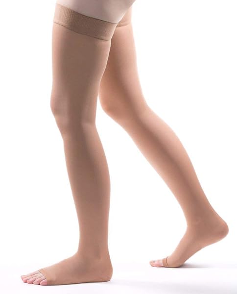 Allegro Compression Hosiery Allegro Womens 20-30 mmHg Compression Stockings Soft Opaque Microfiber Thigh High Open Toe Support
