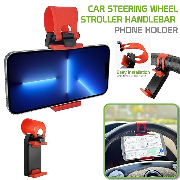 Cellet Cyongear Cellet Steering Wheel Smartphone Holder Mount Clip for iPhone and Samsung Galaxy for GPS Navigation Red Black PHHD100 - View 2 of 9