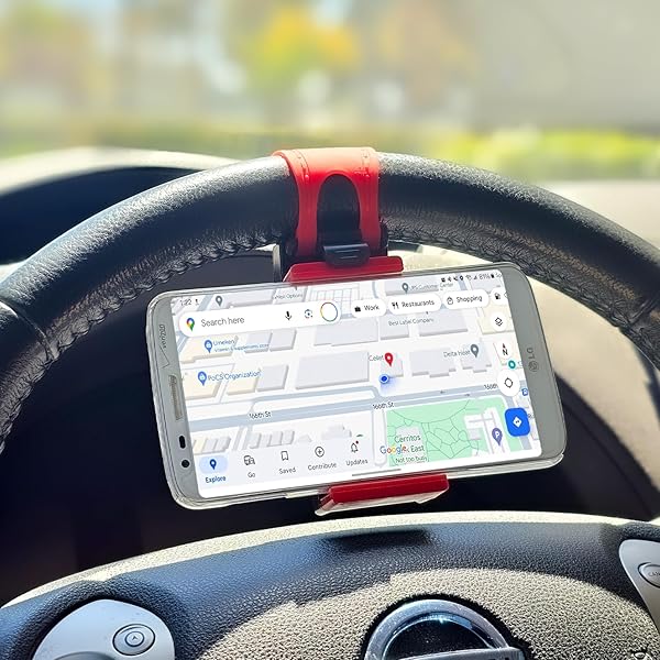Cellet Cyongear Cellet Steering Wheel Smartphone Holder Mount Clip for iPhone and Samsung Galaxy for GPS Navigation Red Black PHHD100 - View 5 of 9