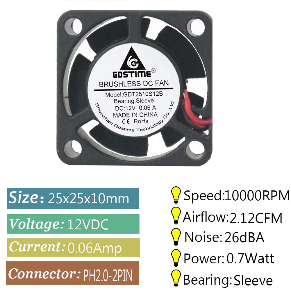 GDSTIME 25mm Small 12v Brushless DC Mini Cooling Fan for Efficient Cooling Solutions - View 2 of 7