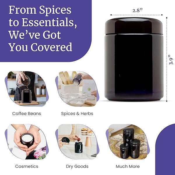 Infinity Jars Infinity Jars 250 ml Tall Black Ultraviolet Refillable Glass Screw Top Jar for Storage and Preservation - View 3 of 6