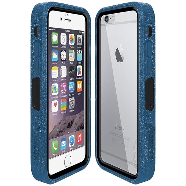 Amzer Crusta Rugged Tempered Glass Case with Belt Clip for iPhone 6/6s - Blue on Black, Fits Silver, Gold & Rose Gold Models