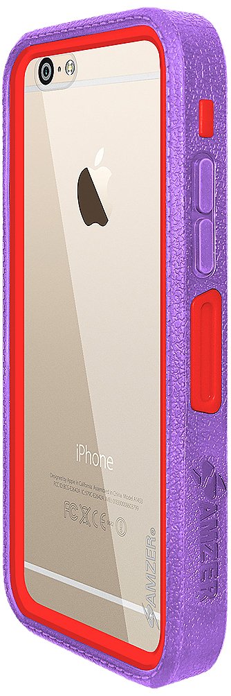 Amzer Crusta Rugged Case for iPhone 6/6s Plus - Tempered Glass, Belt Clip, Purple on Red - Fits Silver, Gold & Rose Gold Models
