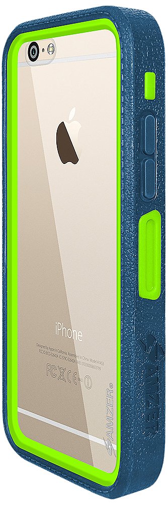 Amzer Crusta Rugged Tempered Glass Case with Belt Clip for iPhone 6/6s Plus - Blue on Green, Fits Silver, Gold & Rose Gold