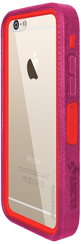 Amzer Crusta Rugged Case for iPhone 6/6s Plus - Tempered Glass, Belt Clip, Magenta on Red - Fits Silver, Gold & Rose Gold Models