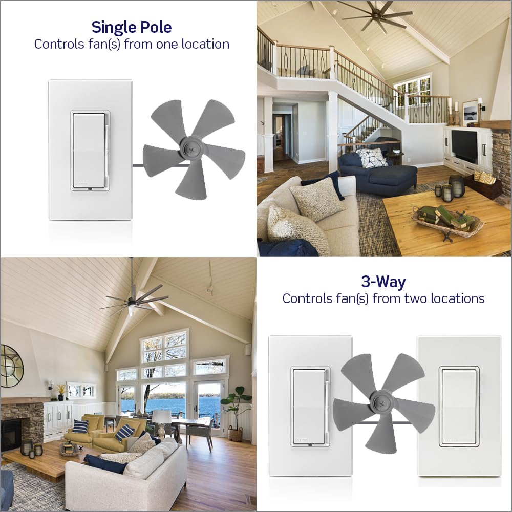 Leviton Leviton Decora Slide Ceiling Fan Wall Switch Quiet 3 Speed Control 1.5 Amps White Ivory Light Almond Faceplates - View 6 of 8