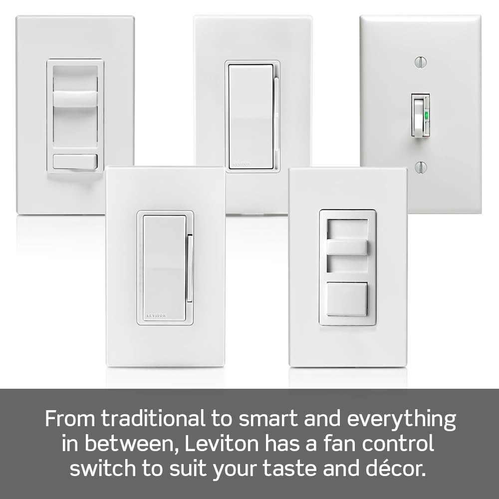 Leviton Leviton Decora Slide Ceiling Fan Wall Switch Quiet 3 Speed Control 1.5 Amps White Ivory Light Almond Faceplates - View 8 of 8