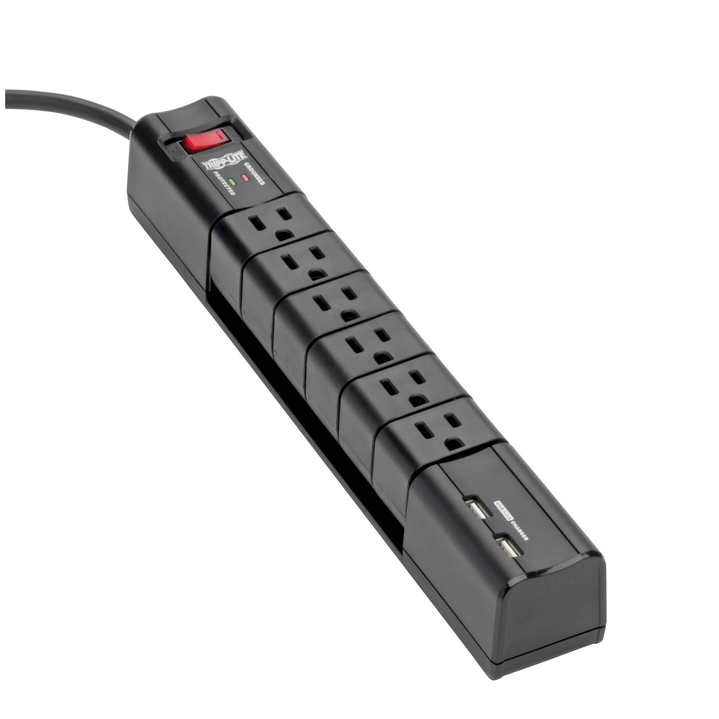 Tripp Lite 6 Rotatable Outlet Surge Protector Power Strip with 8ft Cord and Dual USB Charging Lifetime Warranty and 50K Insurance
