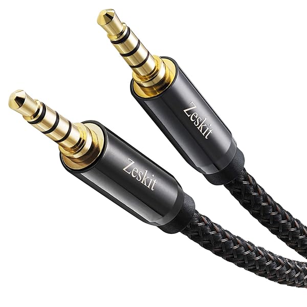 Zeskit Zeskit 3.5mm Male to Male AUX Cable - Premium TRRS 4-Pole for Headphones & Speakers - 4ft Length - View 2 of 7
