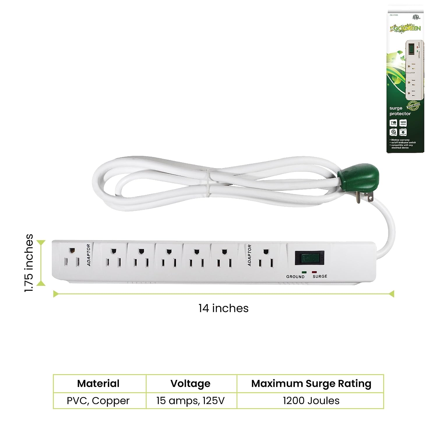 GoGreen Power GG176367 Outlet Surge Protector for Home and Office Safety and Reliability - View 2 of 6