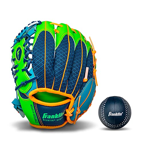 Franklin Sports "Franklin Sports Kids Baseball Gloves - Meshtek Tball Mitt & Ball Set for Boys & Girls - Left Hand Throw, 9.5", Navy/Lime/Orange"