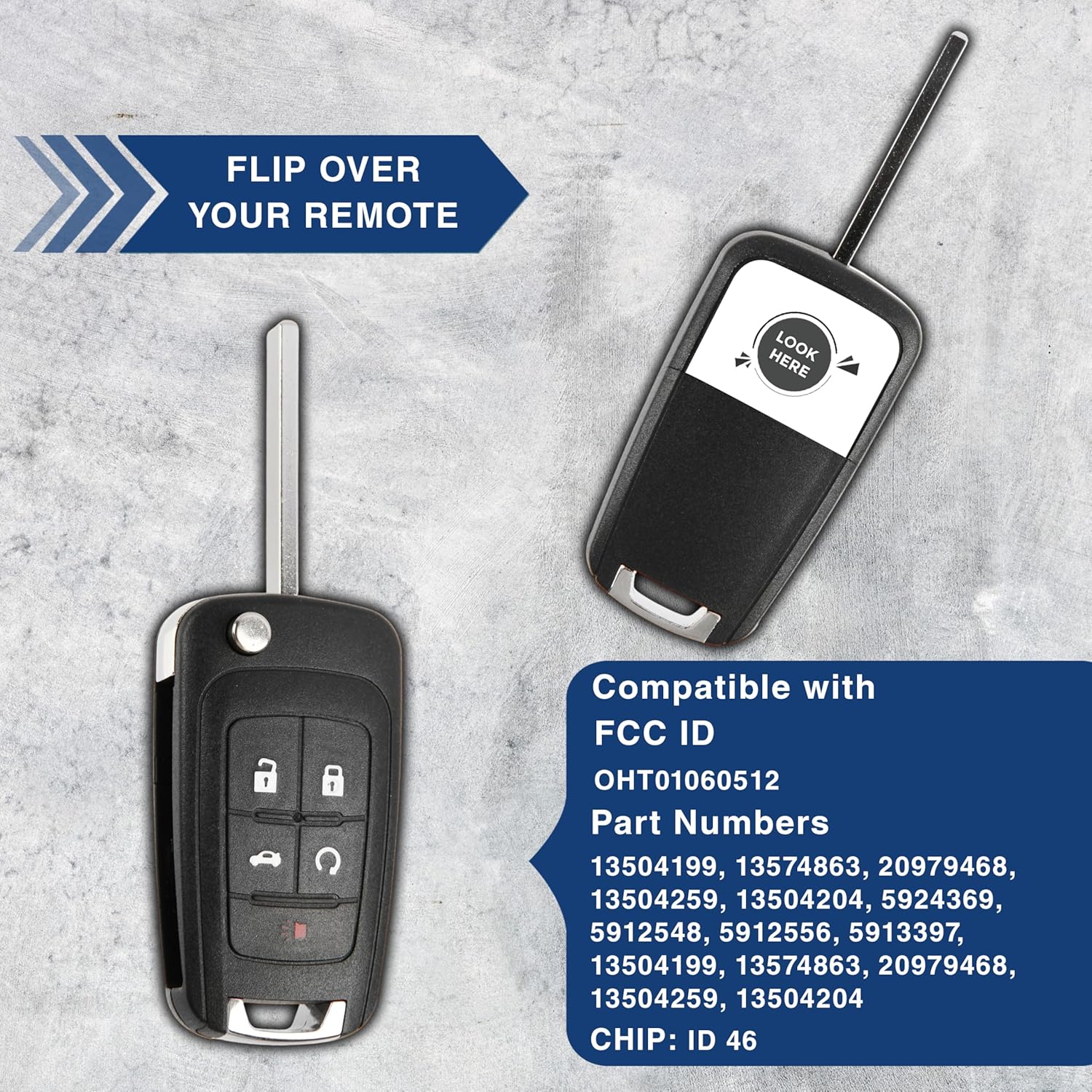 KeylessOption KeylessOption Key Fob Replacement 2010-2019 Buick Encore Chevy Camaro Equinox Impala Malibu GMC Terrain Remote Control 2 Pack - View 5 of 8