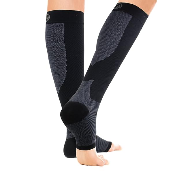 OrthoSleeve OrthoSleeve FS6 Compression Foot and Leg Sleeve for Plantar Fasciitis Heel Pain Achilles Tendonitis Shin Splints and Leg Cramps Large Black