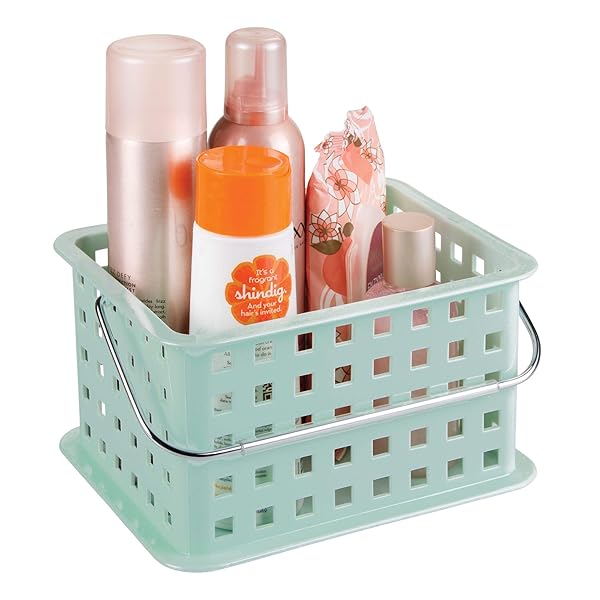 iDesign "iDesign Spa BPA-Free Stackable Basket with Handle - Mint, 9.25" x 7" x 5" for Organized Storage"