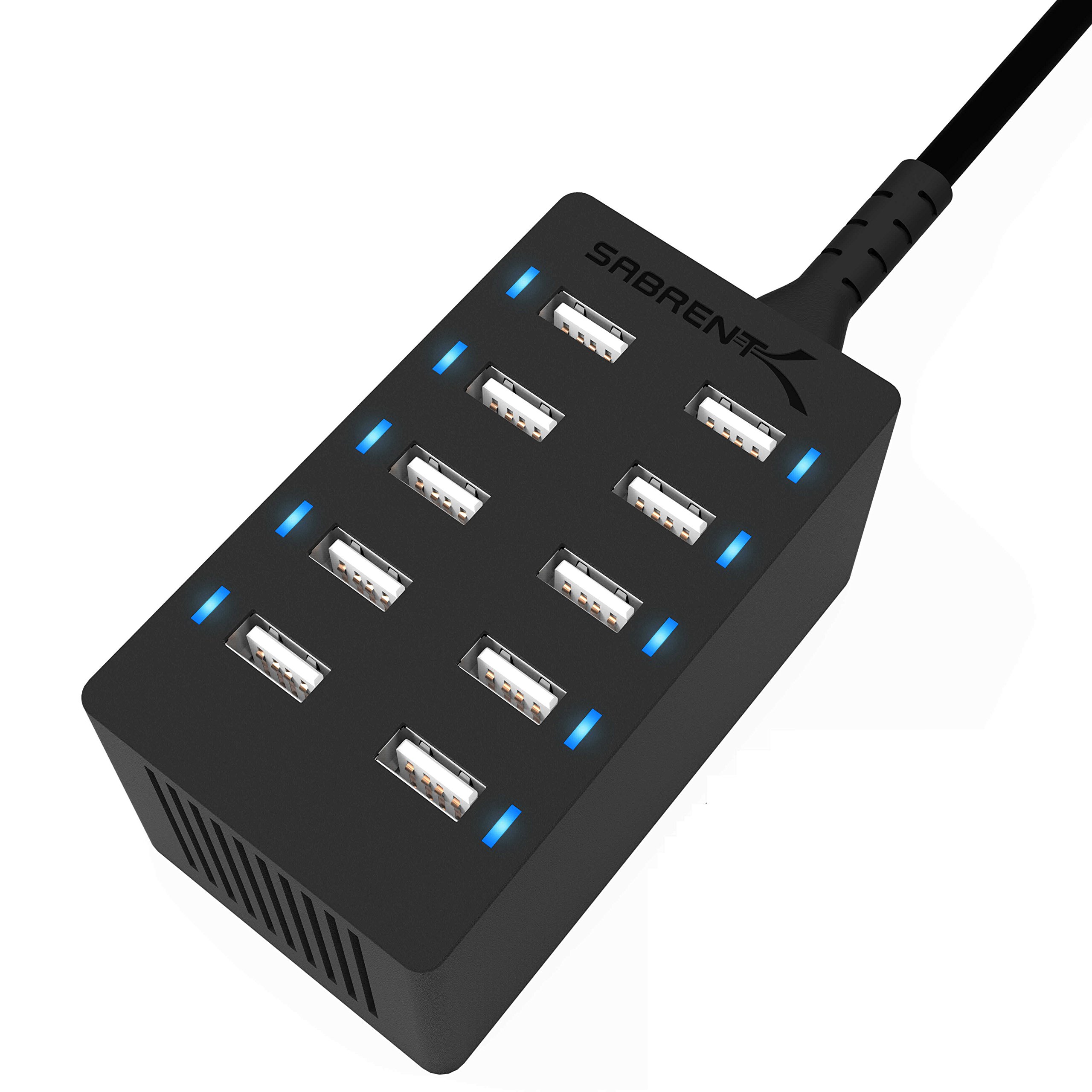 SABRENT Buy SABRENT 60W 10-Port USB Rapid Charger - Smart Auto Detect, UL Certified, Family-Sized Desktop Hub (Black)