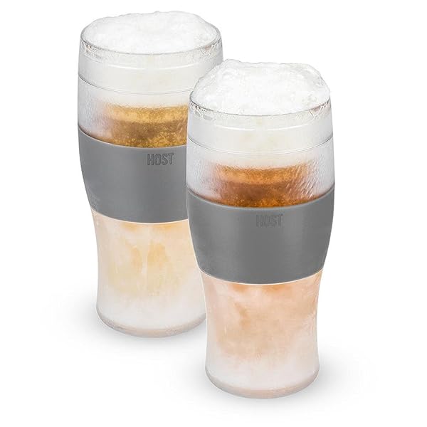 Host Host Freeze Frozen Mugs Set: Double-Walled Insulated Glasses for Cold Beer & Iced Coffee - 16oz, Set of 2 in Gray