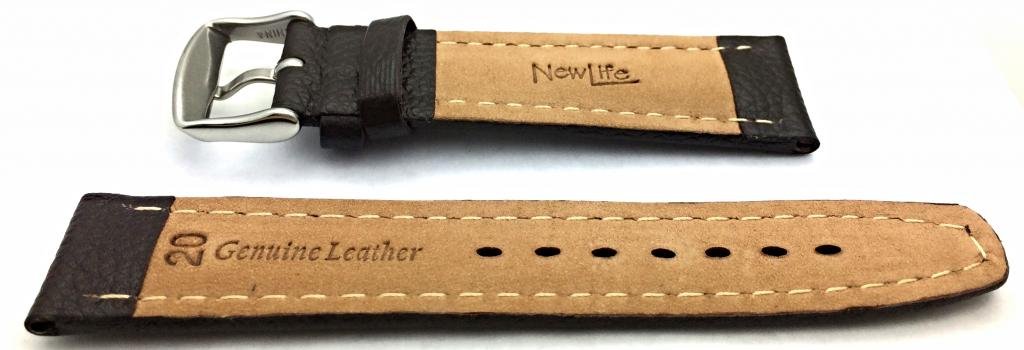 20mm Brown Genuine Leather Watch Band Matte Shrunken Grain Medium Padded Replacement Strap for Men Standard Length - View 2 of 2