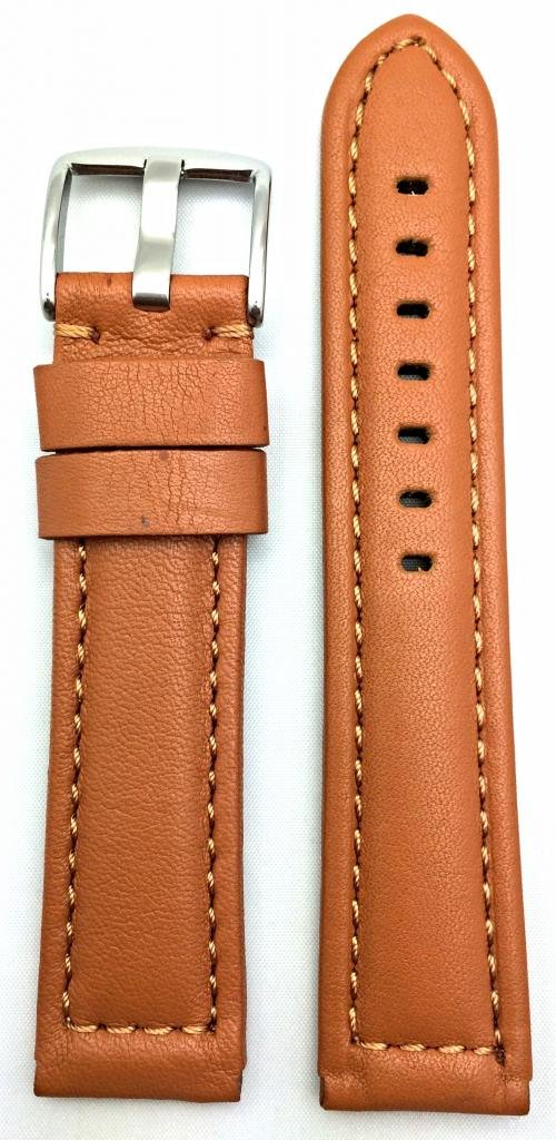 22mm Brown Smooth Soft Leather Watch Band for Panerai Style Timepieces