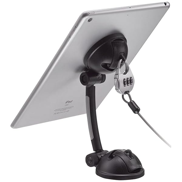 CTA Digital Strong Suction Mount Stand for Tablets & Smartphones - Theft Deterrent Lock & Adhesive Plate for Secure Desk & Wall Attachment