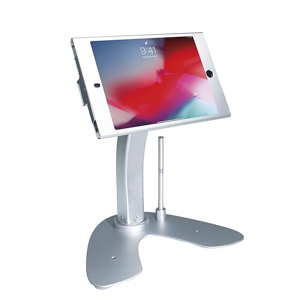 CTA Digital Dual Kiosk Stand- CTA Aluminum Stand with Locking Case and Cable. 360-Degree Rotating Base. Enclosure Designed for iPad mini Generations 1-5 with Access to all Ports and Buttons, Silver (PAD-ASKM)
