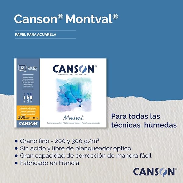 Canson Buy Canson Montval Watercolour Practice Paper Pad - 100 Sheets, 24x32cm, Natural White, Cold Pressed - View 7 of 7