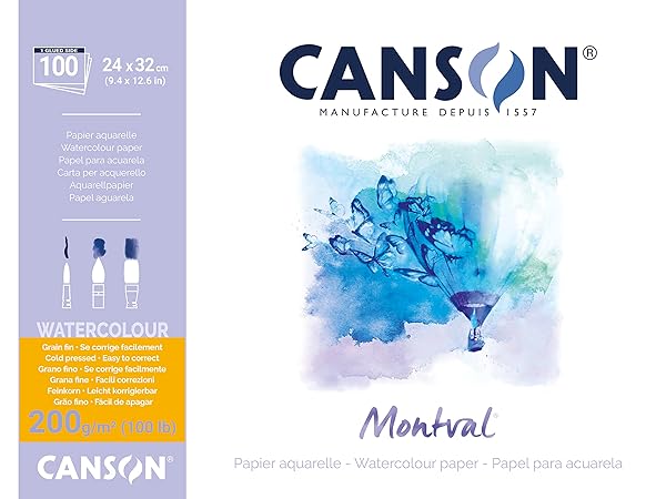 Buy Canson Montval Watercolour Practice Paper Pad - 100 Sheets, 24x32cm, Natural White, Cold Pressed