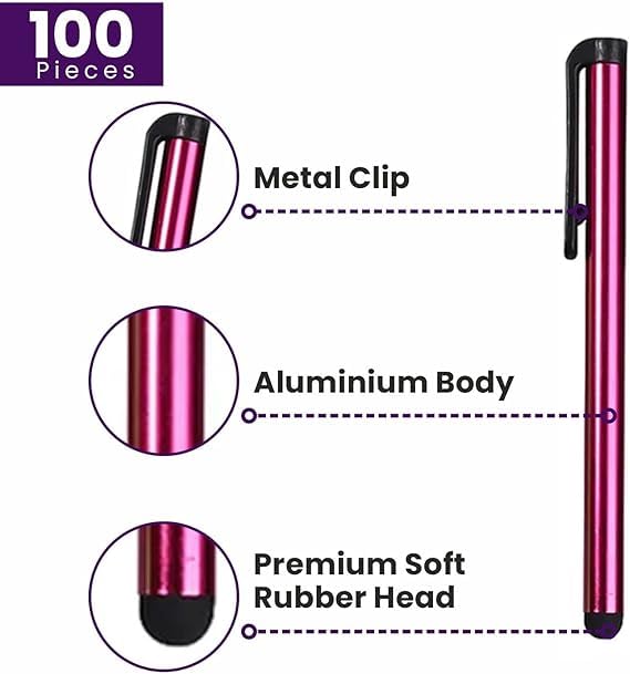 TCD 100 Pack Colorful Long Metal Capacitive Stylus Pens Universal for All Touch Screen Devices Lifetime Warranty Assorted Colors - View 2 of 6