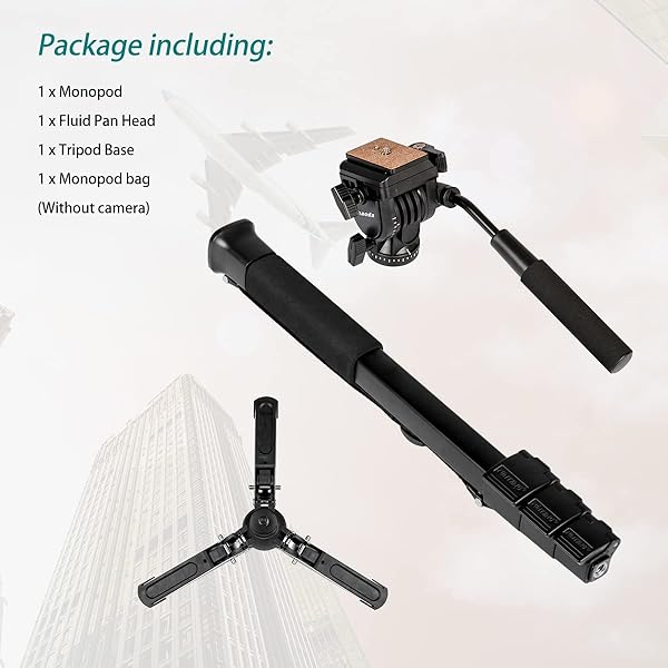 koolehaoda Extendable Aluminum Monopod with Fluid Head & Tripod Base for DSLR - Max Height 148cm, 3kg Capacity - View 8 of 8