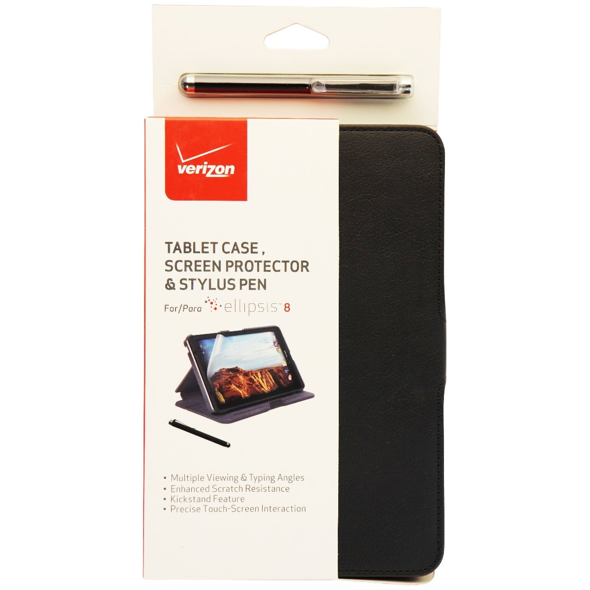 Verizon Verizon Folio Case, Screen Protector & Stylus Pen Bundle for Ellipsis 8 - Black | Ultimate Protection & Style