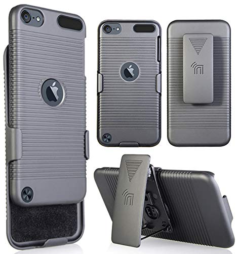 Buy Nakedcellphone Case with Clip for iPod Touch 7/6/5 - Black Ribbed Hard Cover & Belt Holster Combo