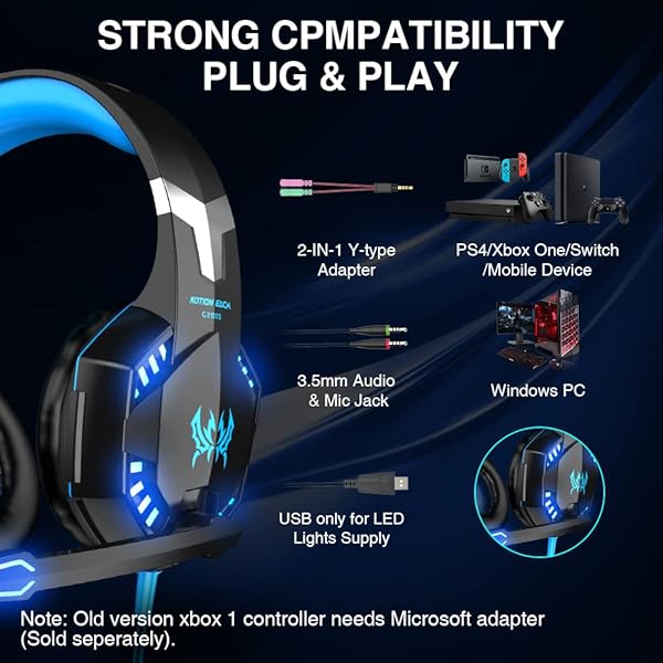 VersionTECH. VersionTECH G2000 Gaming Headset: Noise-Cancelling, LED Lights, Soft Earmuffs for PS5, Xbox, PC & More - View 3 of 8