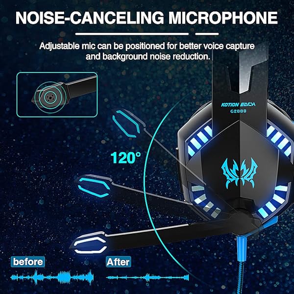 VersionTECH. VersionTECH G2000 Gaming Headset: Noise-Cancelling, LED Lights, Soft Earmuffs for PS5, Xbox, PC & More - View 6 of 8