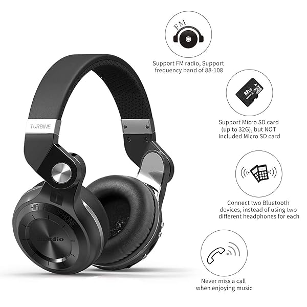 Bluedio Buy Bluedio T2 Plus Turbine Wireless Bluetooth Headphones with Mic & FM Radio - Black - View 4 of 9