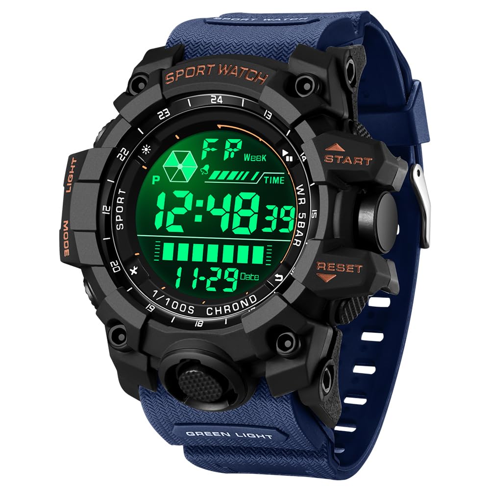 FANMIS Mens Military Digital LED Waterproof Sports Watch with Alarm and Quartz Movement in Blue - View 2 of 6