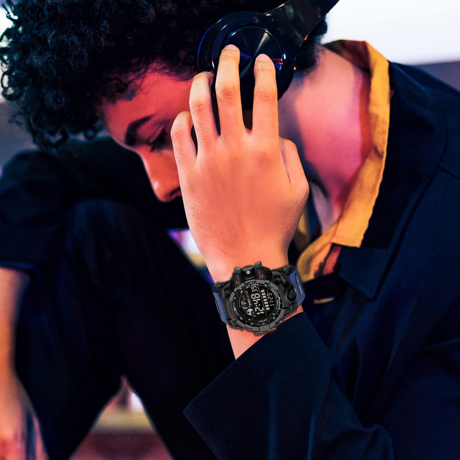 FANMIS Mens Military Digital LED Waterproof Sports Watch with Alarm and Quartz Movement in Blue - View 3 of 6