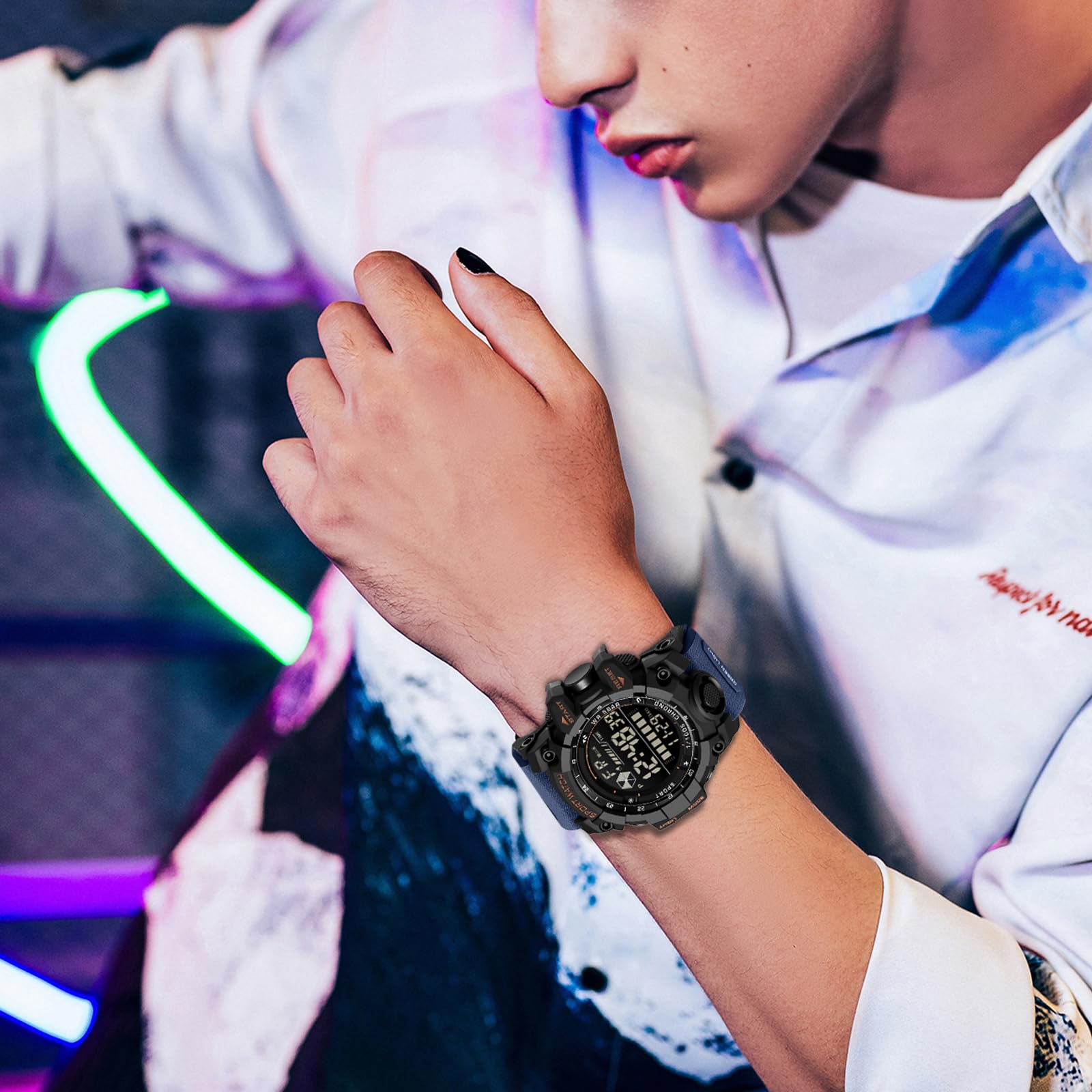 FANMIS Mens Military Digital LED Waterproof Sports Watch with Alarm and Quartz Movement in Blue - View 4 of 6