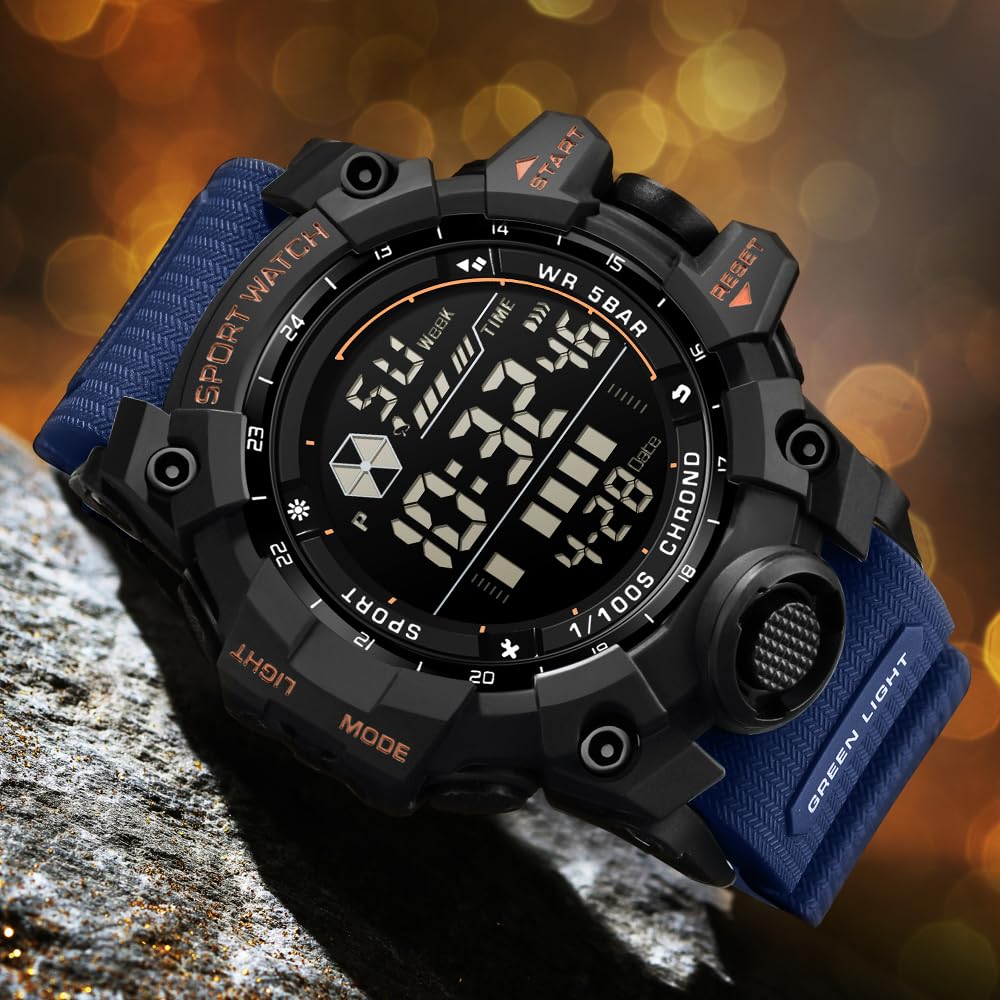 FANMIS Mens Military Digital LED Waterproof Sports Watch with Alarm and Quartz Movement in Blue - View 5 of 6