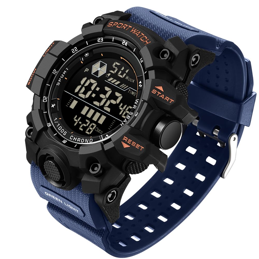 FANMIS Mens Military Digital LED Waterproof Sports Watch with Alarm and Quartz Movement in Blue