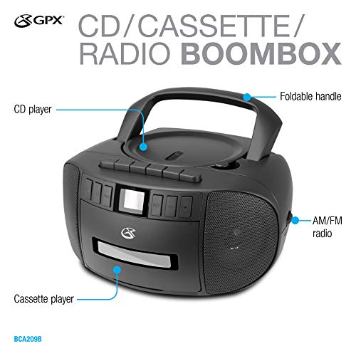 GPX GPX BCA209B Portable AM/FM Boombox: CD & Cassette Player in Sleek Black - Perfect for Music Lovers! - View 5 of 8