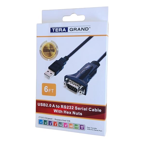 Tera Grand Buy Tera Grand 6ft USB 2.0 to RS232 DB9 Adapter Cable - FTDI Chipset, Compatible with Windows, Mac & Linux - View 7 of 7
