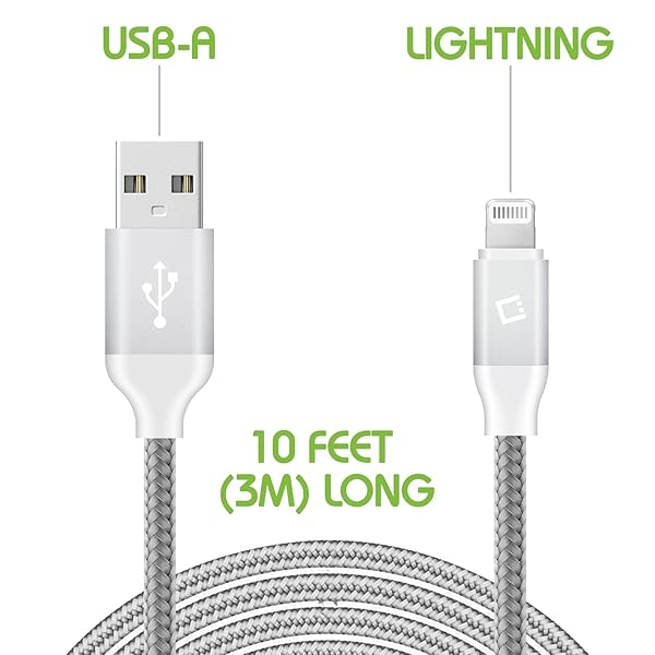 Cellet Cellet 10 Feet Lightning to USB Charging Cable for iPhone iPad iPod Apple MFI Certified White - View 6 of 9
