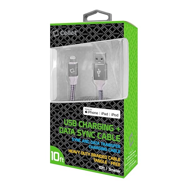 Cellet Cellet 10 Feet Lightning to USB Charging Cable for iPhone iPad iPod Apple MFI Certified White - View 9 of 9