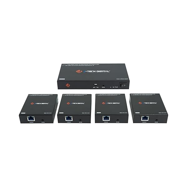 J-Tech Digital HDMI Extender Splitter 1x4: 164ft Over Cat5e/6 with PoC, IR Control & EDID Switch