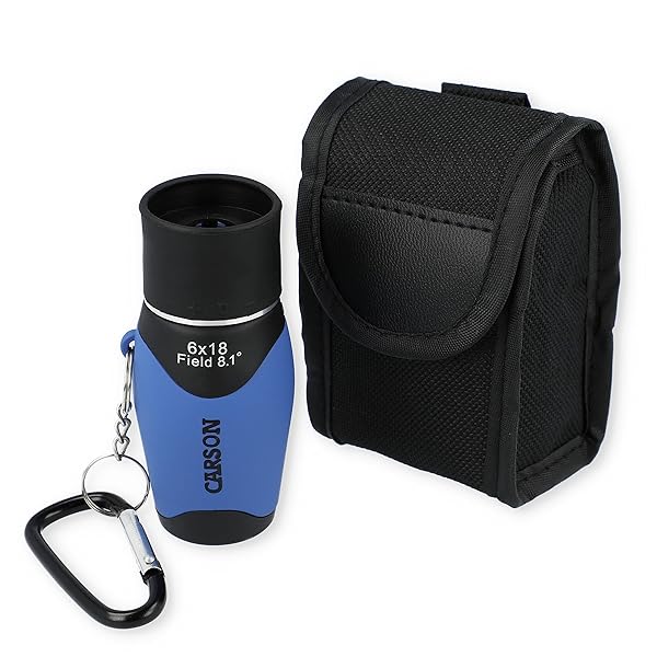 Carson Carson MiniMight 6x18mm Pocket Monocular with Carabiner Clip - Compact Blue Optics for Outdoor Adventures