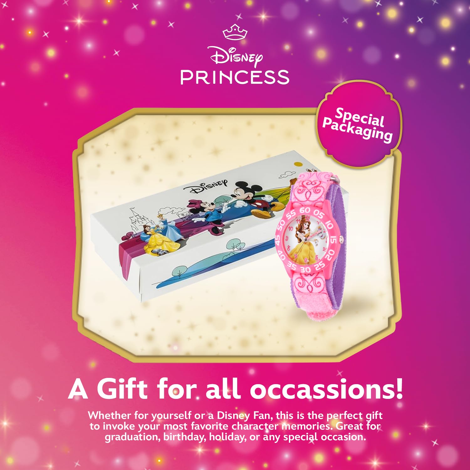 Disney Princess Kids Plastic Time Teacher Analog Quartz Nylon Strap Watch for Learning Time - View 6 of 6