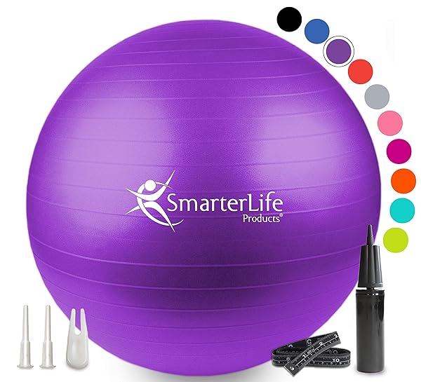 SmarterLife Products SmarterLife 65cm Exercise Ball: Premium Non-Slip Yoga & Fitness Ball for Home, Office, Stability & Birthing - Purple