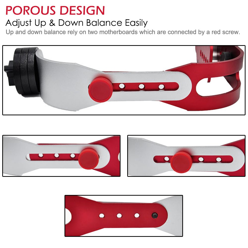 AFUNTA Pro Handheld Video Stabilizer for DSLR GoPro Canon Nikon Sony Cameras and Smartphones up to 2.1 lbs Smooth Glide Red Silver Black - View 2 of 5